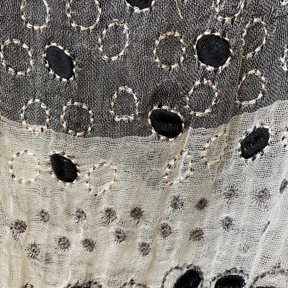 Grey White Eyelet Embroidered Fringe Oblong Scarf Lightweight Boho Wrap - Picture 3 of 11